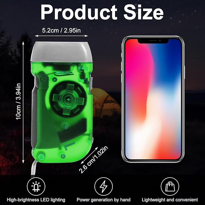 Treela 60 Pack Hand Crank Flashlight Operation Christmas Items Bulk Squeeze Flashlight No Battery Required Torchlight 3 LED Self Powered Charging(Gray, Green, Blue, Red)