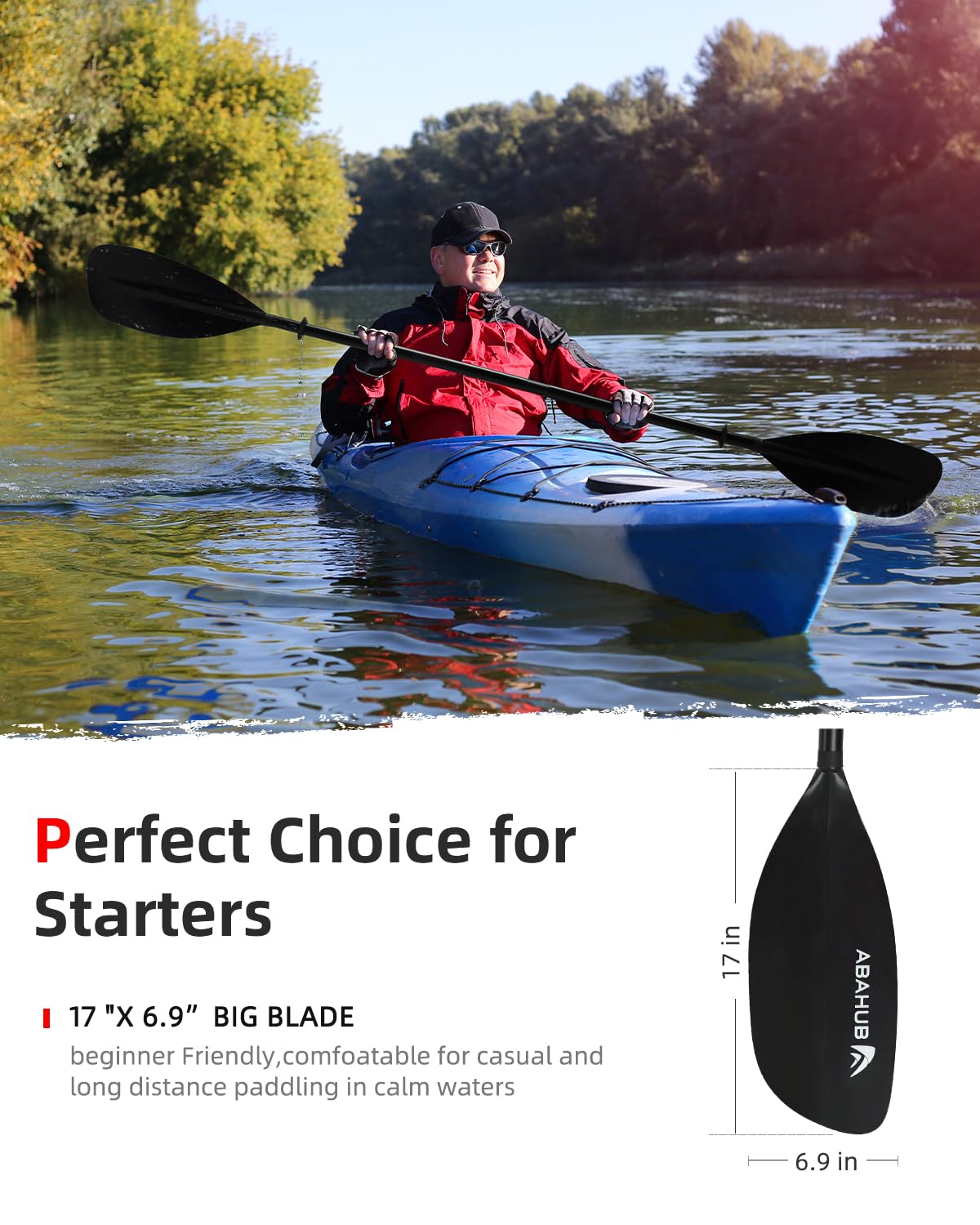 Abahub 210-230cm Adjustable Kayak Paddle for Kayak,Boating,Black