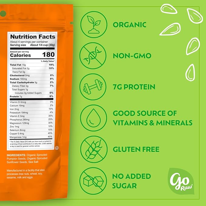 Go Raw Organic Sprouted Sea Salt Sprouted Snacking Seeds, 4 oz, 6 Pack, Pumpkin & Sunflower Seeds, Keto, Kosher