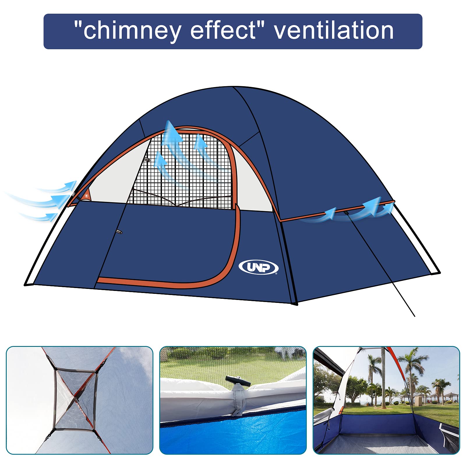 UNP 2 Person Camping Tent Waterproof Family Dome Tent Outdoor