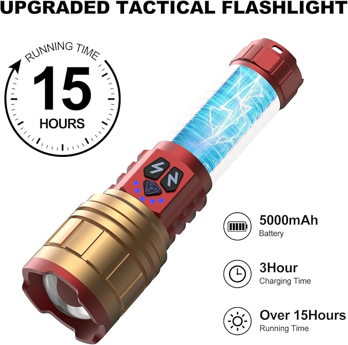 3 in 1 Rechargeable Flashlight True 5000 Lumens Outdoor Strong Cob Light, 5000mAh Zoomable Beam LED Flash Light with Magnet Power Failure Emergency Survival Kits Snowstorm (6 in 1)