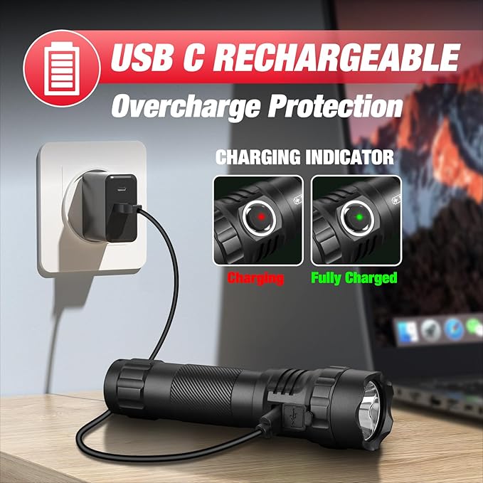 ULTRAFIRE Police Flashlight with Holster, 1200 High Lumen Law Enforcement Flashlight with Holster for Duty Belt, Tactical Flashlight with Belt Holder, Rechargeable Small LED Flash Light UF3
