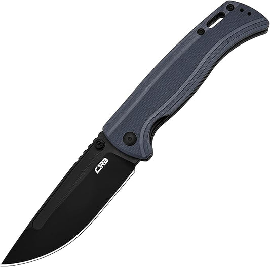 CJRB CUTLERY Pocket Knife Resource (J1932) Thumb Studs Folding Knife for Men Black PVD AR-RPM9 Steel Blade and Grey Blue G10 Handle for Hinking Camping Work Outdoor
