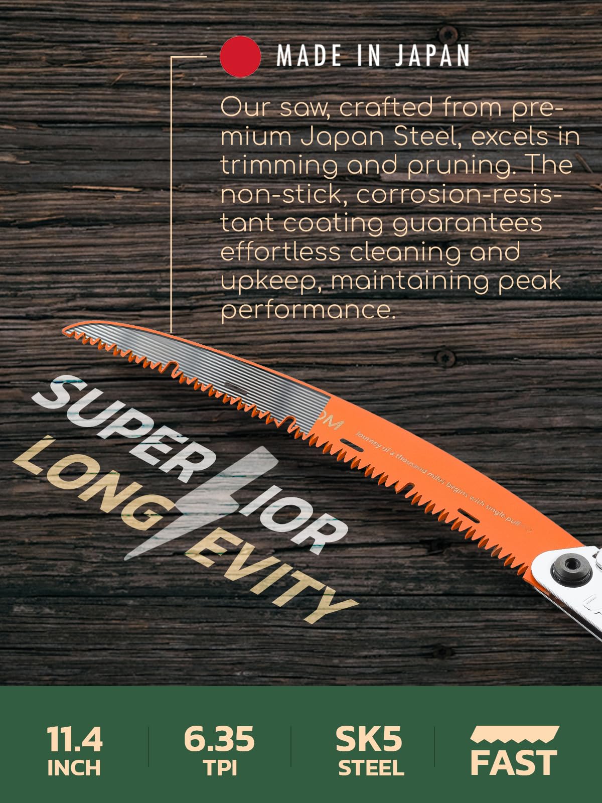 LAGOM Folding Camp Saw for Cutting Branches, 11.4" Curved Blade | SK5 Steel, Ergonomic Handle