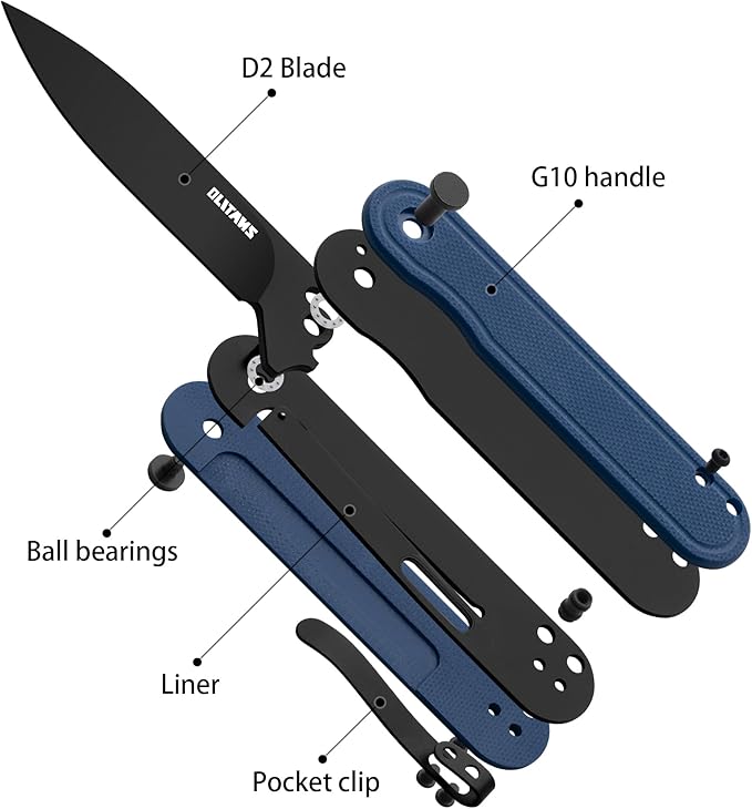 G040 Pocket Knife, 2.75'' D2 Steel Blade G10 handle, Small EDC Knife with Pocket Clip for Men Women, 2.1oz