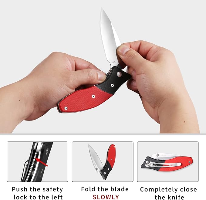 Vickay Pocket Knife, Folding Knife with Clip, EDC Knife for Men & Women, 3in 8Cr13MoV Stainless Steel Blade, G10 Handle, Liner Lock, Perfect for outdoor Camping, Tactical, Fishing and Hunting ( Black & Red )