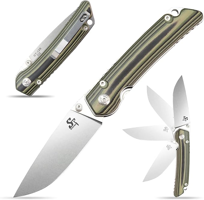 Sitivien ST128 Folding Knife,D2 Blade G10 Handle Safety Liner Lock EDC Tool Knife for Outdoor Hiking Camping-Desert