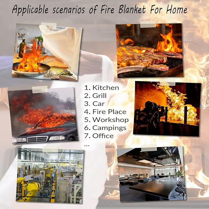 Fire Blanket Kitchen Emergency Blankets with Silicone Coating.Fireproof Blanket Fire Blanket for Home for Kitchen,Camping,Office,BBQ,Welding and Depot!Car Fire Retardant (39"X39" 1Pack)