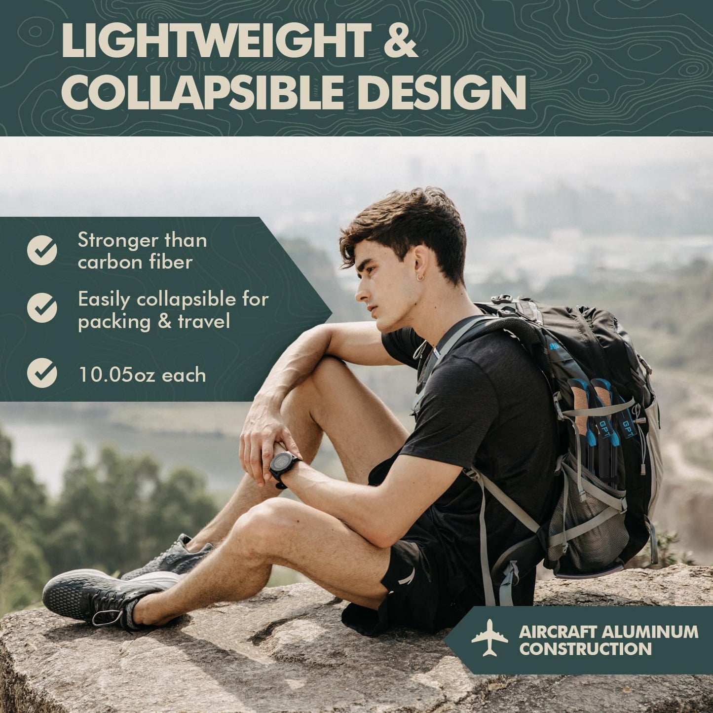 GPTCAMP Collapsible Hiking Trekking Poles with Cork EVA Grips