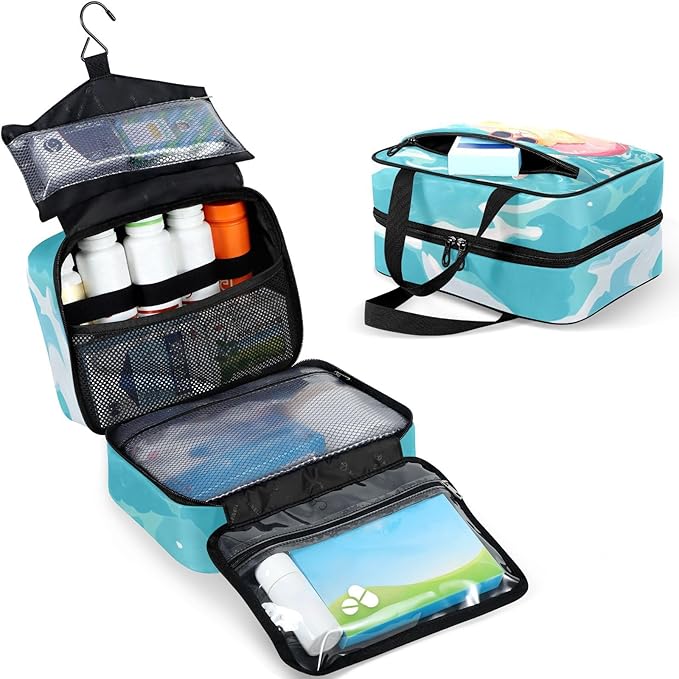 Fustylead Leisurely Cat with Sunglasses in The Pool Empty Travel First Aid Bag Large Home Medication Bag with Zipper for Pills,Vitamin,Fish Oil,Supplements for Women and Men