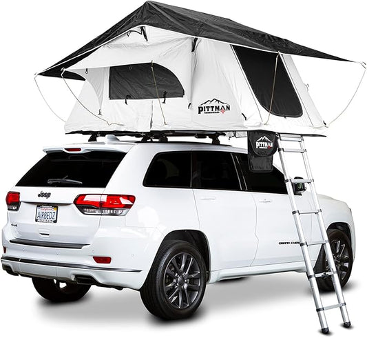 Pittman - 2 Person Rooftop Tent - RTT Roof Top Tent for Truck Camping & Overlanding - White - Softshell Side Open Design with Telescopic Ladder for Easy Access - Waterproof