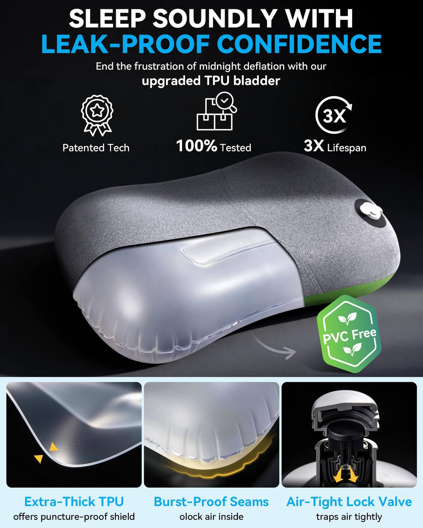 Hikenture Camping Pillow with Removable Cover, Ultralight Inflatable Pillow