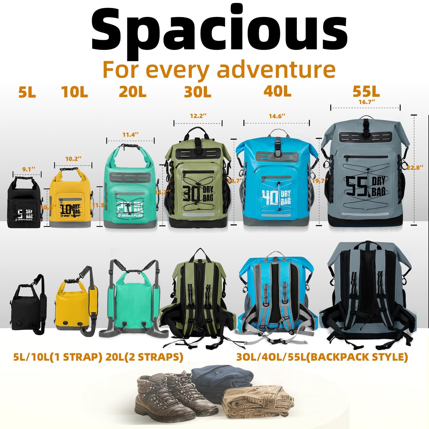 MORXPLOR Dry Bag Waterproof,5L/10L/20L/30L/40L/55L Roll Top Dry Bag Backpack with WaterProof Phone