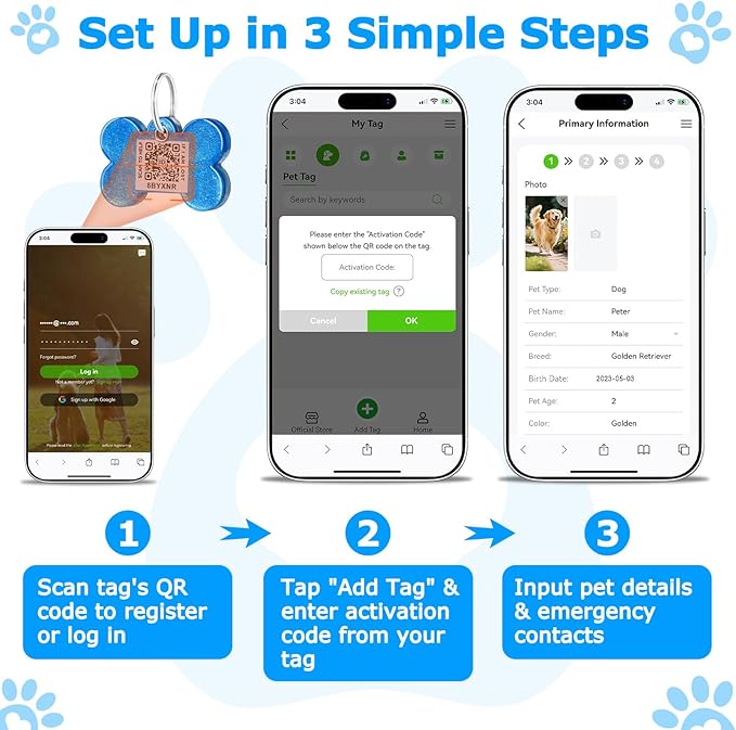 Resin Dog Tags Personalized for Pets with QR Code, Silent Online Editable Pet ID Tags for Medium to Large Breeds Dogs Cats, Scan Alerts & Send Location, No App No Subscription Fee, Hand Made (1.5*1")