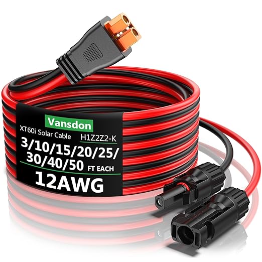 Solar to XT60i Extension Cable 12AWG 3FT XT60i Female to Male Connector for RV Foldable Solar Panel, Portable Power Station, Solar Generator