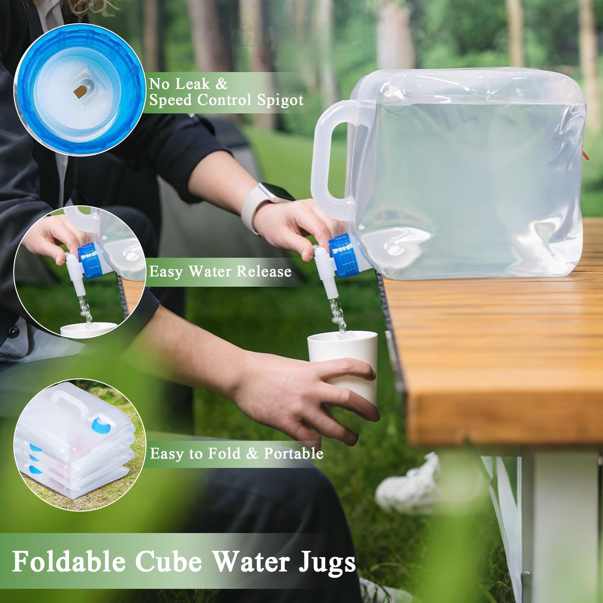 Cosell Collapsible Water Container with Spigot & Hook, BPA Free Water Jug, Foldable Carrier Bucket