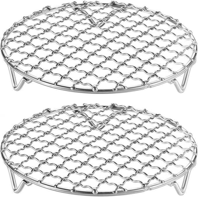 HARFINGTON 2pcs Round Cooking Rack 5.9-inch 201 Stainless Steel Cross Wire Barbecue Grill Net with 20mm Legs for Cooking Baking Steaming BBQ