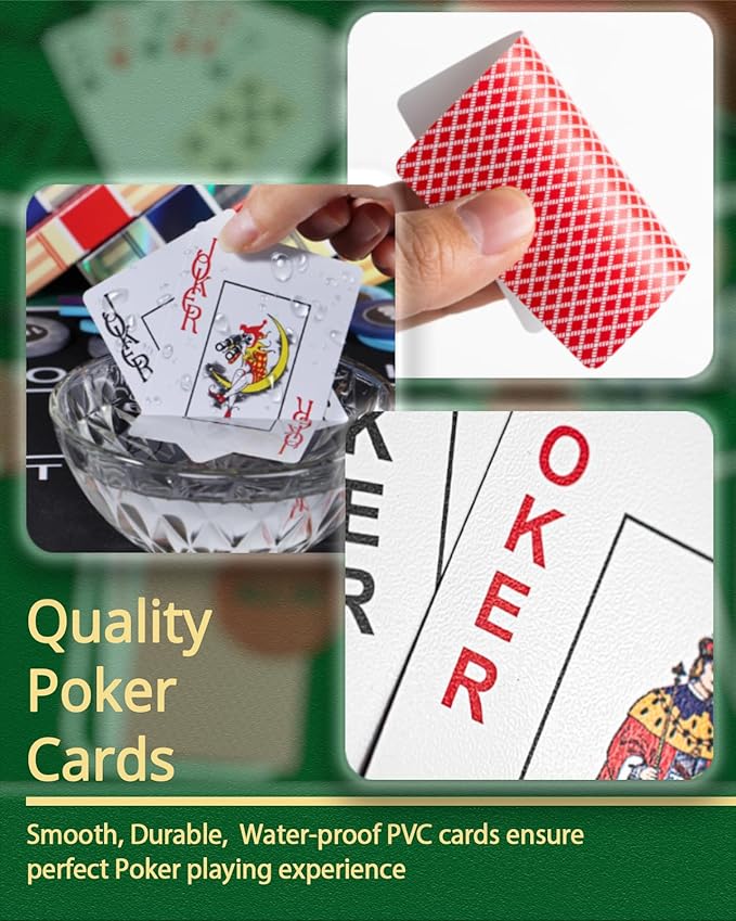 5 in 1 Casino Game Pro Set: 100 Pro Poker Chip, Blackjack+Roulette Wheel+Craps+Texas Holdem+Poker Gaming Kit with Table Game Mat+Playing Card+Dice+Casino Accessory for Party