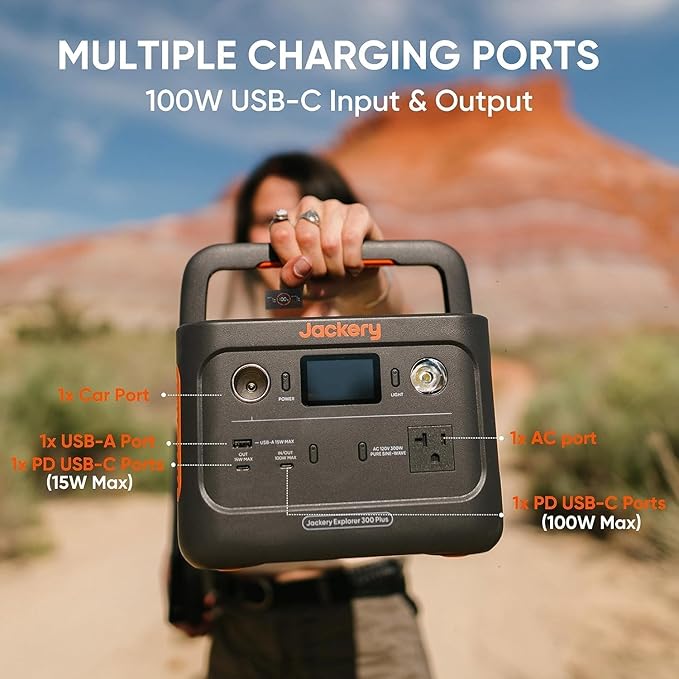 Jackery Solar Generator 300 Plus Portable Power Station with 1X SolarSaga 100W Solar Panel, 288Wh Backup LiFePO4 Battery, 300W AC Outlet for RV, Outdoors, Camping, Traveling, and Emergencies
