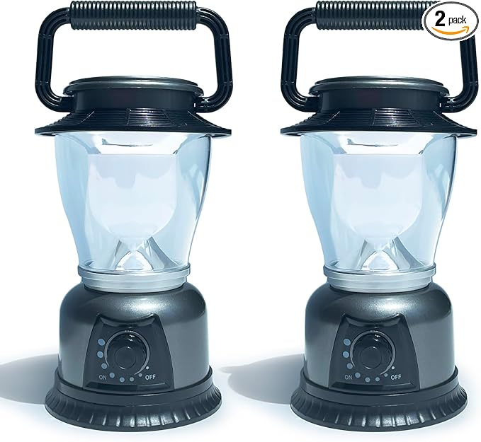 Retro LED Lantern 2-Pack, 360° COB 120 LM, Stepless-Dimming Battery Powered Camping & Hurricane Light, AA Batteries, Emergency/Power Outage (Grey-2 Pack)