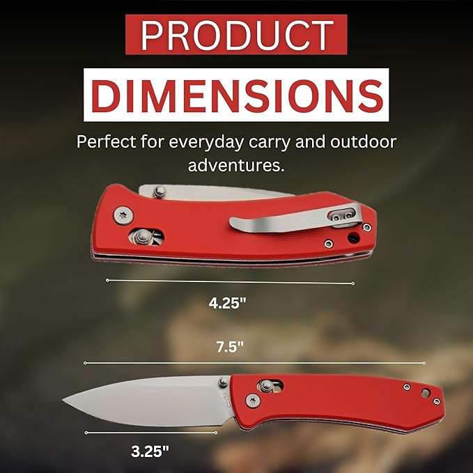 Rite Edge Premium Folding Pocket Knife 4.25" With Stainless Steel Blade, G10 Handle, Belt Clip - Camping Outdoor Utility Folder, Father's Day Gift - Red