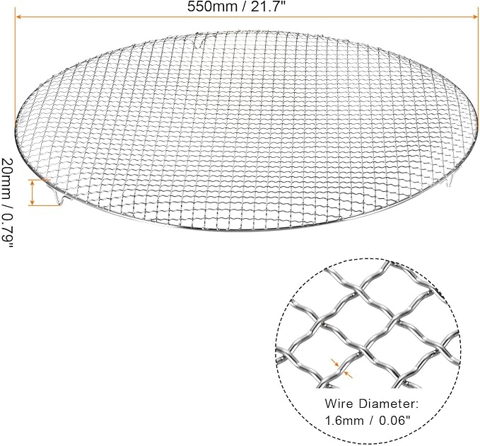 HARFINGTON Round Cooking Rack 21.7-inch Stainless Steel Cross Wire Barbecue Grill Net with 20mm Legs for Cooking Baking Steaming BBQ
