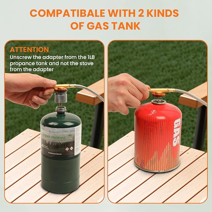 Portable Camping Stove with Propane Adapter - GEEKHOM 3800W Windproof Gas Stove Foldable Backpacking Stove, Piezo Ignition & Stable Pot Support for Outdoor Cooking Hiking