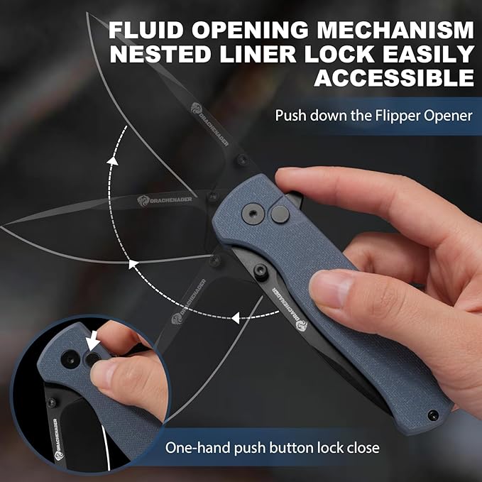 Pocket Knife for Men Y-M with 14C28N Steel Blade, Button Lock with Safety Switch, Blue G10 Handle, 7.28" Folding Knife with Clip and Sheath