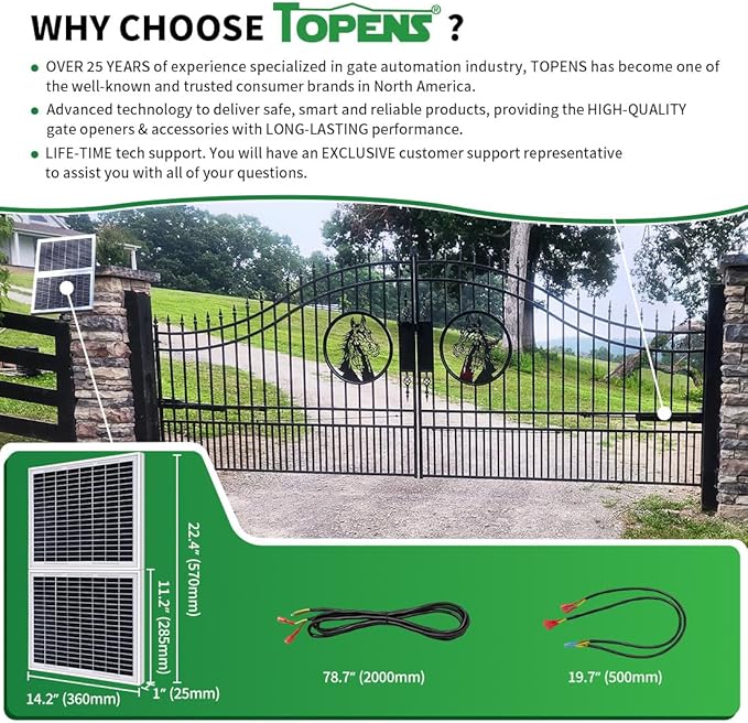 TOPENS TSQ20W Solar Panel 20-Watt 24V Monocrystalline Solar Panel Kit, for Gate Opener, Boat, Yacht, RV, Caravan, Golf Car, Street Lamp, Garden Light and Farm Equipment