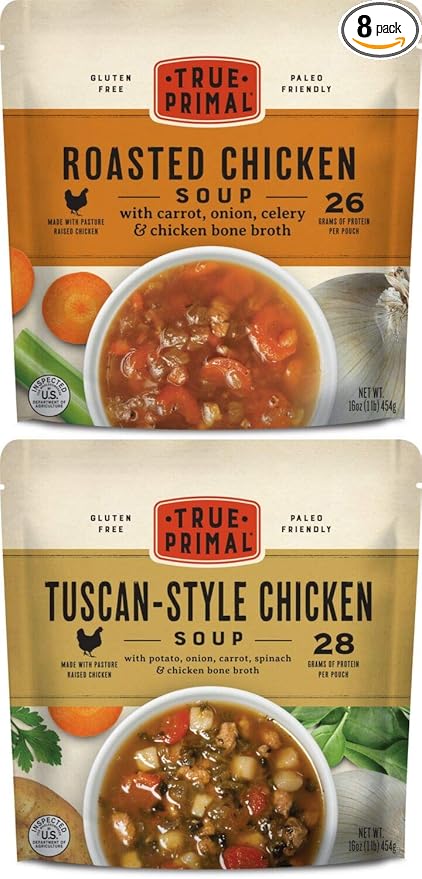 True Primal Roasted/Tuscan Chicken Variety 8-pack, Ready to eat, Gluten free, Paleo, Pastured chicken, Whole30, Keto, Bone broth
