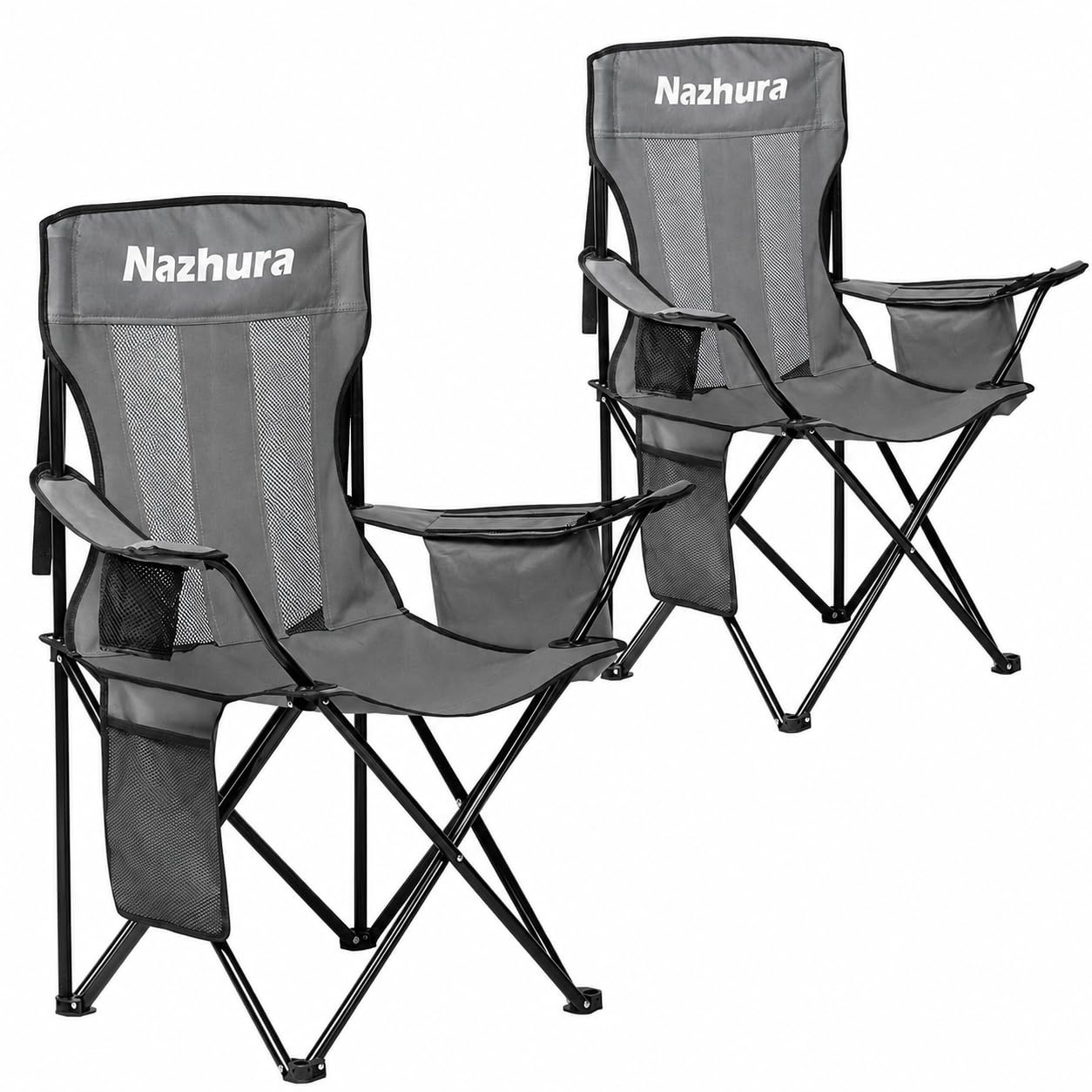Nazhura 2 Pack Outdoor Camping Chairs Folding/Foldable/Portable with Cooler Pouch, Mesh Backrest