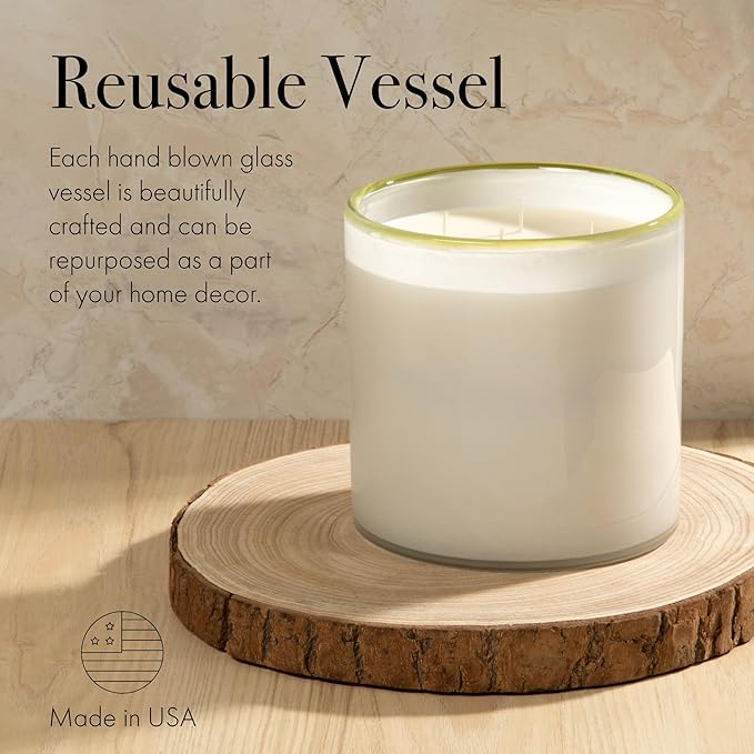 LAFCO New York Luxe 4-Wick Candle, Feu de Bois - 86 oz - 200-Hour Burn Time - Reusable, Hand Blown Glass Vessel - Made in The USA
