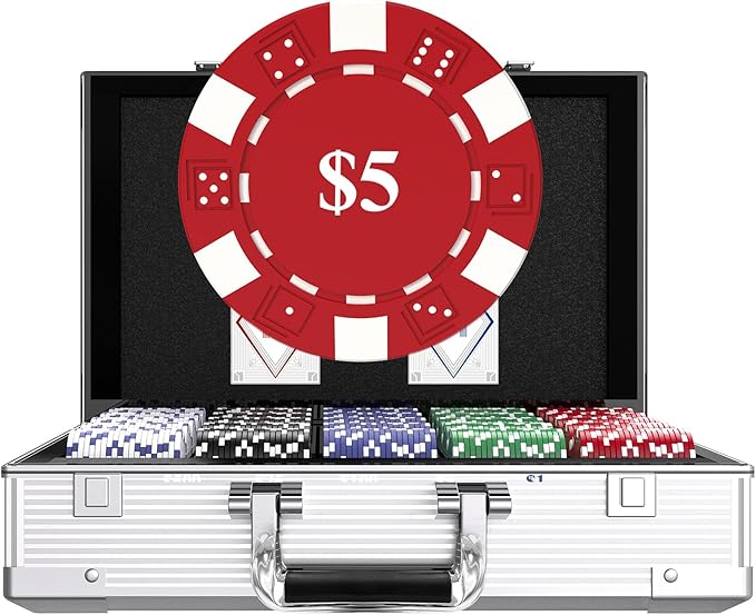 Poker Chips 1000 Chips Set with Denominations, 11.5g Weighted Numbered Casino Chips Set, 2 Decks with Compact Aluminum Case for Texas Hold'em, Blackjack Chips