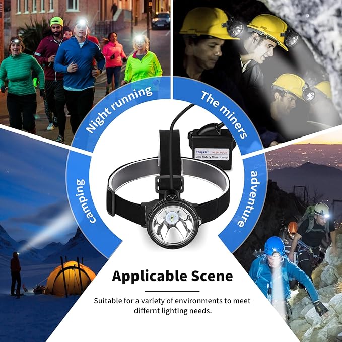 Rechargeable Mining Headlamp, 1+2 LED Super Bright Cap Lamp, Waterproof & Explosion-Proof Safety Miner Light, Hard Hat Head Torch for Coal Mining, Hunting, Fishing, Camping, Outdoor Work