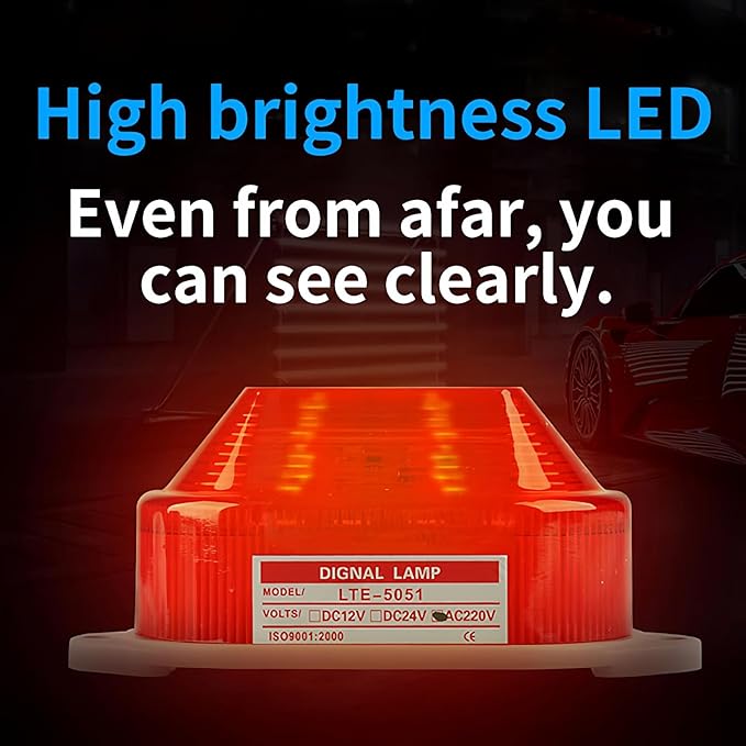Magnetic LED Steady Warning Light with Buzzer, Continuous Emergency Beacon Alarm Safety Lamp for Machinery, Factory, Truck, Warehouse, Construction, Industrial Vehicles LTE-5051J