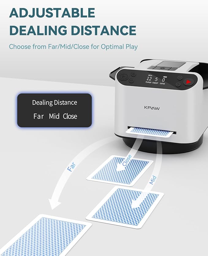 Automatic Card Shuffler and Dealer - 1-2 Decks Support 12 Players, 4 Drawing Remotes, Auto Post-Shuffle Deal, Consecutive/Random Dealing, for Poker, Blackjack, UNO, Phase 10, Five Crowns (White)