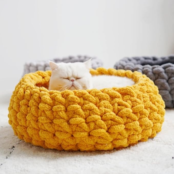 Cat Nest Bed ??Premium Handwoven Washable Extra Soft Round Cave House for Indoor Kitten & Kitty, Small & Large (MapleLeaf Red,Large)