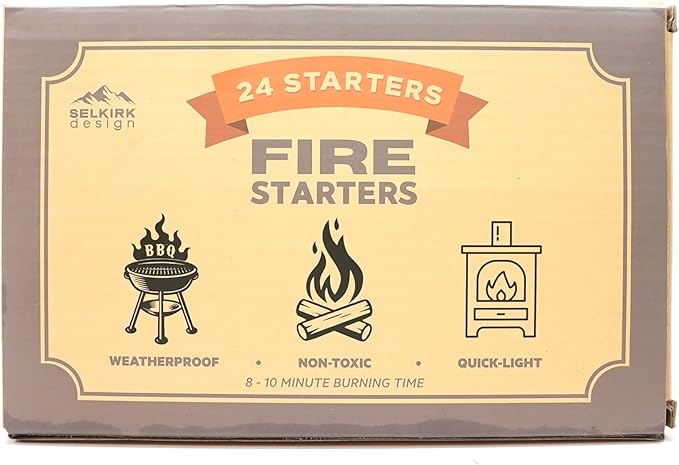 Fire Starters ??24-Pack | Non-Toxic, Odorless & Weatherproof Fire Starters for Camping, Fireplace, BBQ, Wood Stove & Grill | Easy Light, Long Burning 8??0 Minutes