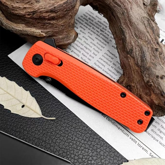 Goshawk Orange Daily Carry Rugged EDC Ambidextrous Pocket Folding Knife, 2.79 Inch 440C Manual Studs Open Black Blade and Nylon Fiberglass Handle, Assisted Opening Tactical Knife for Camping