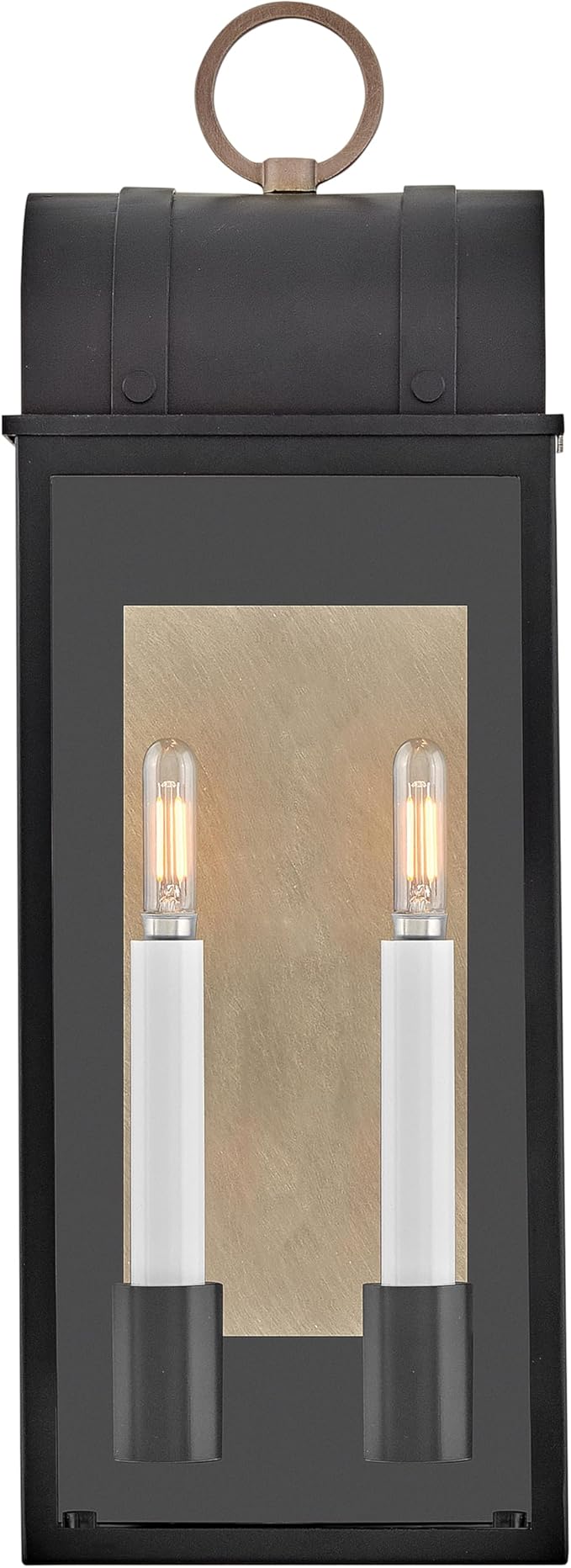 Hinkley Campbell Two Light Medium Outdoor Wall Mount Lantern - Wet Rated, Aluminum - Black Finish with Burnished Bronze Accent