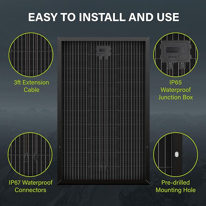 Newpowa Bifacial 100 Watt 12 Volt Solar Panel, 10BB Monocrystalline Double-Side 25% High-Efficiency Module PV Power for Homes Sunsheds Boat RV and Other Off-Grid Applications, Black Frame