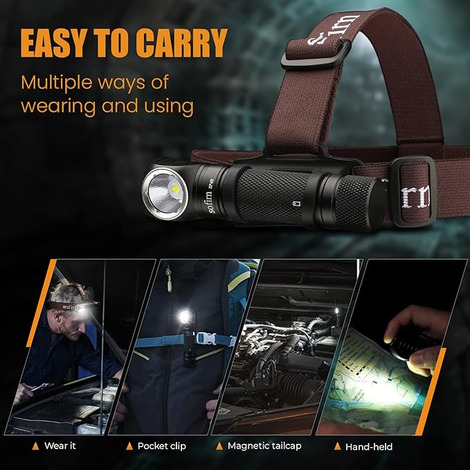 sofirn SP40 Rechargeable Headlamp 1200 Lumen, Powerful 5500K LED Flashlight, Right Angle Headlight for Repairing Running Camping Hiking