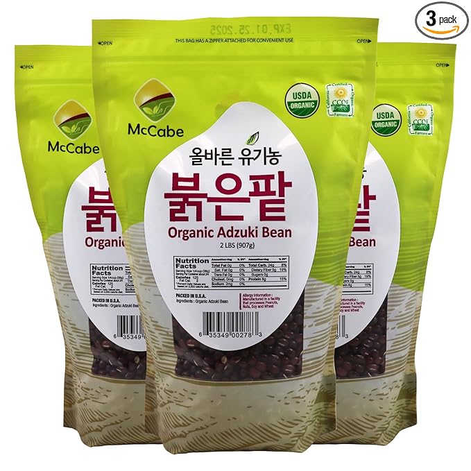 McCabe Organic Adzuki Bean - Dried Small Red Beans 2 lb (32oz) Pack of 3 | USDA and CCOF Certified - Rich with Protein & Fiber | Packed in USA