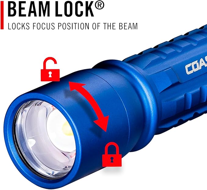 Coast XP11R 2600 Lumen USB-C Rechargeable LED Flashlight with Slide Focus®?¯and Pure Beam® Focusing Optic, 4 Light Modes, Blue