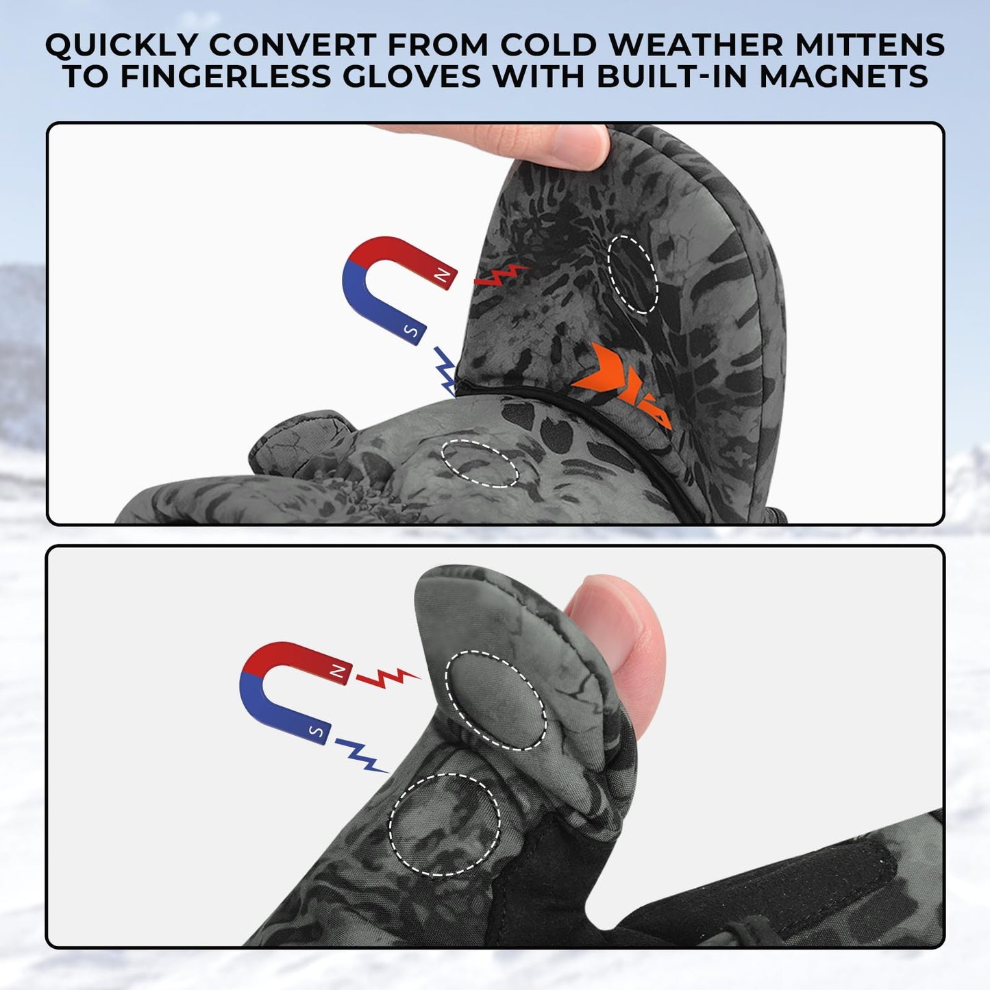 KastKing PolarBlast Ice Fishing Gloves Convertible Mittens for Men & Women