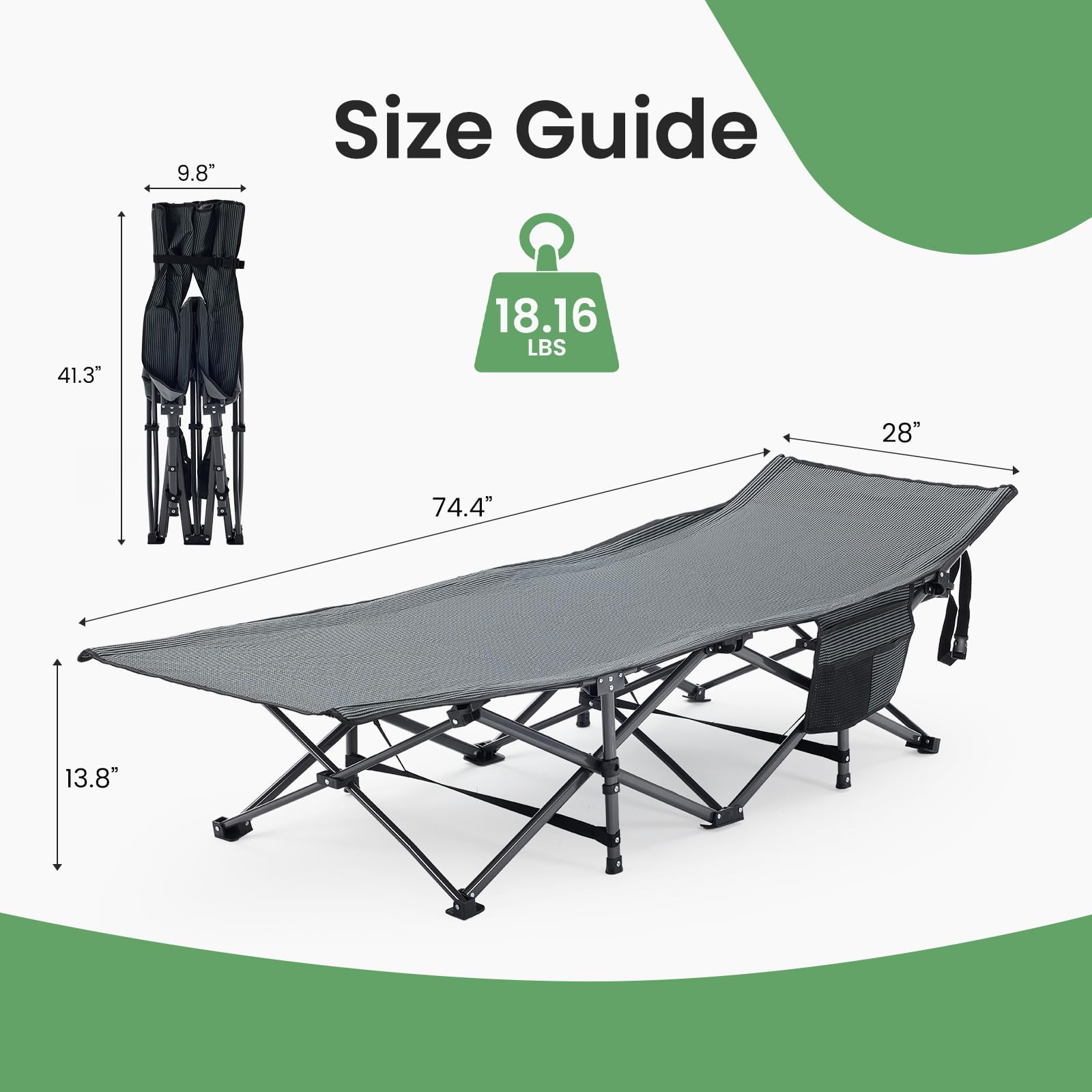 OLIXIS Camping Cot, Camping Bed, Sleeping Cot, Rollaway Bed