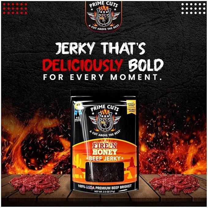 Prime Cuts Jerky Variety Pack – 6 Gourmet Beef Brisket Flavors, 100% USA Beef, No MSG or Nitrates, Tender & Marinated, High Protein Snack – 6 Bags of Premium Jerky