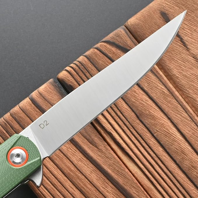 FF6 Folding Knife,D2 Steel Blade G10 Handle EDC Tool Knife for Camping,Hiking,Hunting,Fishing(Green)