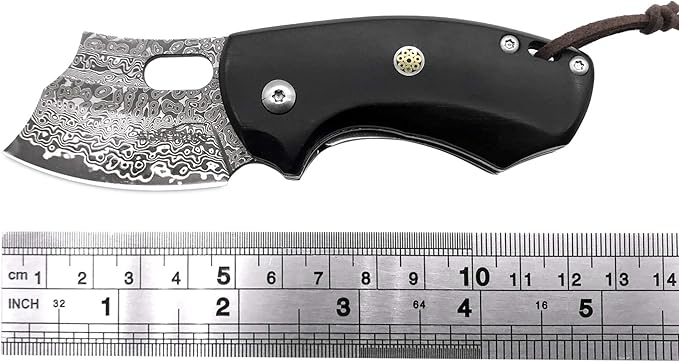 ALBATROSS Premium Folding Pocket Knife - EDC Mini VG10 Damascus Steel with 2" Blade - Ebony Wood Handle - Compact Outdoor Camping Knife with Gift Box - HGDK024