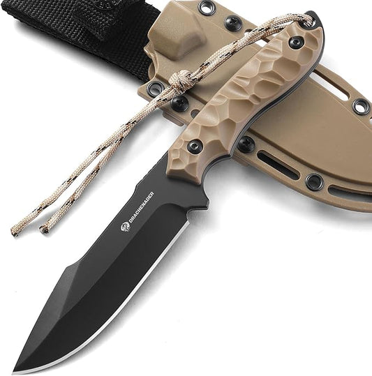 Fixed Blade Knife with Sheath, 5.04" Blade in 5cr14mov Steel, Tactical for Men, Survival Knife with ABS Handle,Full Tang Design Khaki-Black